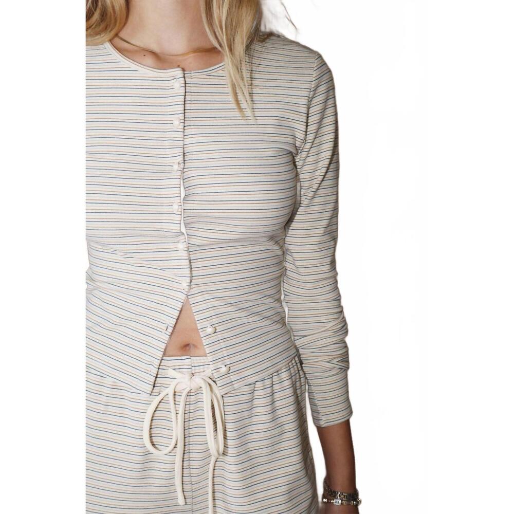 NEW BAILEY ROSE coastal striped button-front cardigan in cream